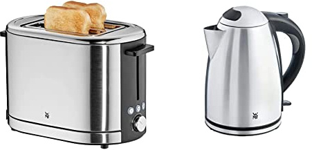 WMF Lono Toaster Edelstahl, Doppelschlitz Toaster mit Brötchenaufsatz, 2 Scheiben, XXL, 7 Bräunungsstufen, 900 W & Stelio Wasserkocher Edelstahl 1,7l, elektrischer Wasserkocher mit Kalkfilter, 2400 W