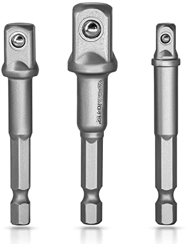S&R Stecknuss-Adapter Set Sechskant auf 1/4, 1/2, 3/8 Vierkant, für Bohrmaschine und Akkuschrauber, Aufstecken ohne Verkanten, Steckschlüssel Nüsse und Stecknüsse, 3-teilig, Bit-Halter