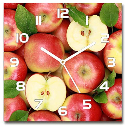 Tulup Glasuhr - 30x30cm - weißen Zeigern - Wanduhr Wandkunst Bild Gehärtetem Glas Uhr Echtglas Küche Wohnzimmer - Äpfel
