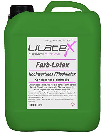 5 Liter Lilatex farbiges Flüssiglatex / Farblatex / Latexmilch - dickflüssiges Naturlatex in GRASGRÜN