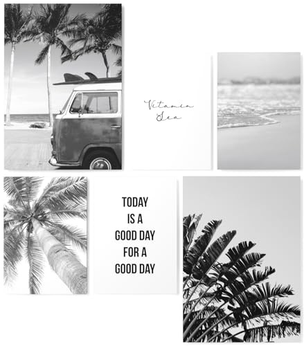 Papierschmiede® Mood Poster Set Beach Schwarz-Weiß, Bilder Wohnzimmer Deko Schlafzimmer, 2x 30x40 cm und 4x 20x30 cm, Strand Palmen Urlaub - ohne Rahmen