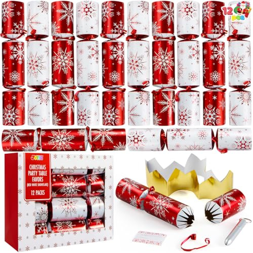 JOYIN 12 Stück Knallbonbons für Weihnachten(25,4 cm), rot und weiß, Party-Tischgeschenke mit Feiertags-Partyzubehör, Weihnachtsfeiern, Abendessen und Feiertage