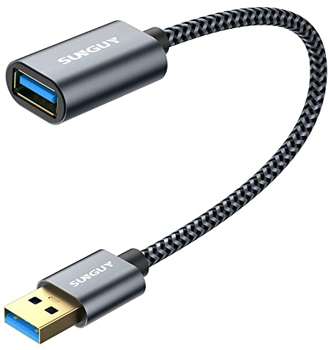 SUNGUY USB 3.0 Verlängerung Kabel, 0.3m Verlängerungskabel A Stecker auf A Buchse Verlängerung 5Gbps ultraschnelle Nylon Stoffmantel für Kartenlesegerät,Tastatur, Drucker, Scanner, Kamera