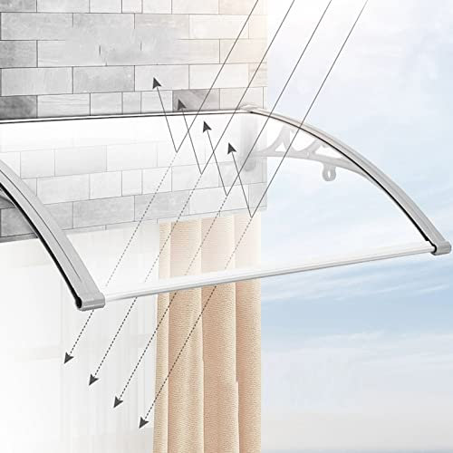 Zlovne Auvent de Porte Marquise de Porte d?Entrée,Toit Protection Contre la Pluie Neige et UV,Auvent Fenêtre Transparent/Support Argenté,Auvent de Véranda de Polycarbonate (60x80cm)