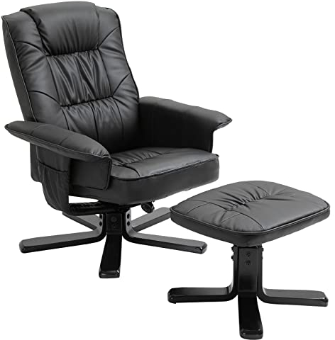 IDIMEX Relaxsessel Charly mit Hocker, schöner Drehsessel mit Lederimitat in schwarz, praktischer Polstersessel mit Seitentasche