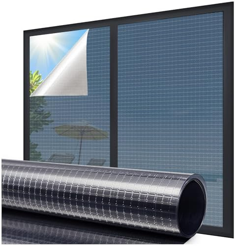 Beautysaid One Way Reflective Window Film Sun Blocker, Anti Glare UV Heat Reflective Window Film Privacy, Static Cling without Glue for House Office Home, 44.5 * 200cm
