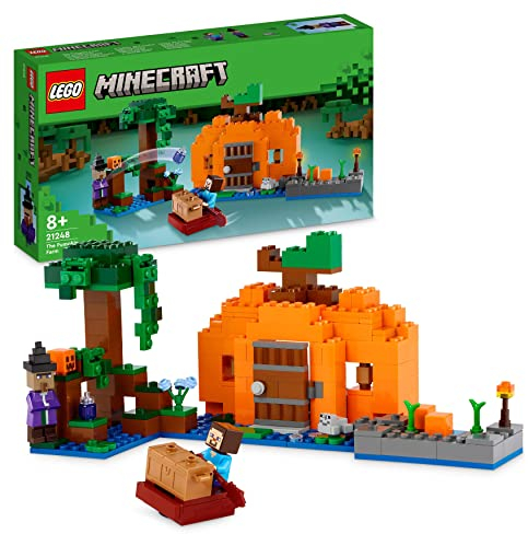 LEGO 21248 Minecraft La Ferme Citrouille, Maison à Construire avec Grenouille, Bateau, Coffre à Trésor et Figurines Steve et Sorcière, Jouets du Biome des Marais, Cadeau pour Enfants, Garçons, Filles