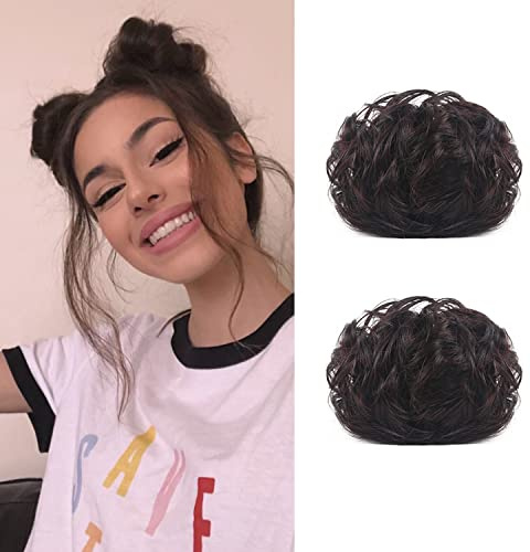 Claw Hair Buns Mini Chignon Hårdel Updo Bun Extensions Falskt Donut Hår Bulle Hästsvansförlängning för Kvinnor Flickor, 2 Förpackningar