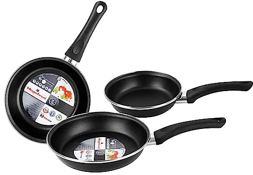 Magefesa Kenia Set Juego 3 Sartenes 18-20-24 cm, Inducción, Antiadherente Bicapa Ecológico libre de PFOA, Vitrocerámica, Gas, Acero Vitrificado, Fabricadas en España