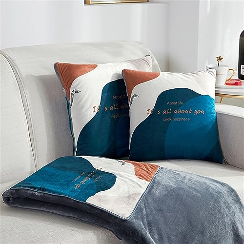 Surwin Reisedecke Kissen Decke 2 in 1, Flanelldecke Super Weich Plüsch Flugzeug Verwandlungskissen mit Reißverschluss Kuscheldecke für Sofa Auto Büro Ruhe zu Hause (Modernes Blau,150x200cm)