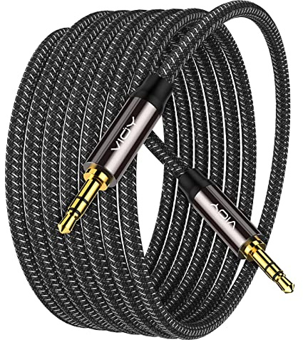 VIOY Aux Cord 30M, 3.5mm Male to Male Braided Auxiliary Audio Cable | Long Aux cord, 3.5mm TRS Jack, Hi-Fi lossless sound, Copper Shell, fits Headphone, Smartphone, Car Stereo, Speaker, Echo