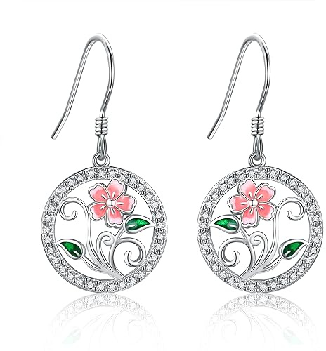 VENACOLY Rosa Blume Ohrringe Sterling Silber Plumeria baumeln Ohrringe Kirschblüte Blumenschmuck Geschenke für Frauen Mädchen
