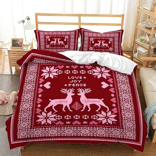 MAQUE Rot BettwäSche Set Elch BettwäSche 135x200, WendebettwäSche und Kissenbezug 80x80, Weiche & Angenehme & Atmungsaktive Mikrofaser BettwäSche-Sets mit ReißVerschluss