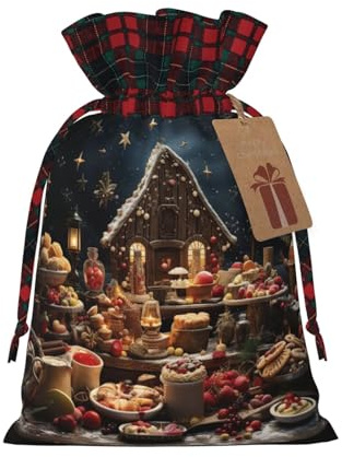 DURAGS Weihnachtliche Atmosphäre, schickes Patchwork-Geschenkbeutel mit Kordelzug, Stoff-Geschenktasche für Festivals, perfekt für besondere Anlässe