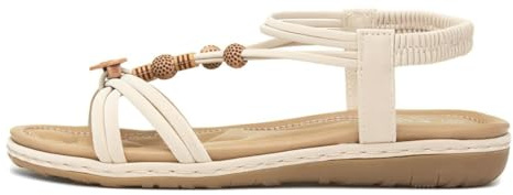 Lilley Womens Cream Strappy Beaded Slip On Sandal