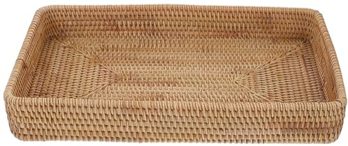 SOLUSTRE Plateau De Service en Rotin Tissé À La Main Plateau Rectangulaire en Osier en Rotin x Décoratifs De Table Basse Pain Aux Fruits Paniers De Service pour La