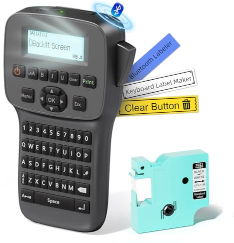 EazeID Label Maker Machine with-Tape, Industrial Handheld Label Maker Waterproof-Labels, Rechargeable Heat Shrink Label Maker, Bluetooth Wire Cable Labeling Machine for Home Office Warehouse, LM1600