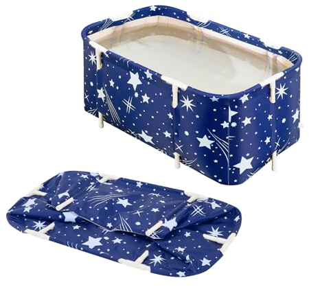 HWGING Vasca da Bagno Pieghevole per Adulti, Facile Installazione, Vaschetta Pieghevole Eco-Friendly, Ideale per il Relax Domestico e SPA(Gipsofila) (Motivo a Stelle)