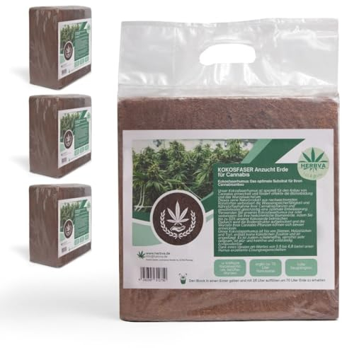 Anzuchterde Cannabis - Herbva Grow 280L (4X 5kg) | Hochwertige Kokosfaserhumus für Indoor & Outdoor, Cannabis Hanferde, Professioneller Growmix | Ideal für Hanf & Cannabis Anbau | Bio Hanf Growerde