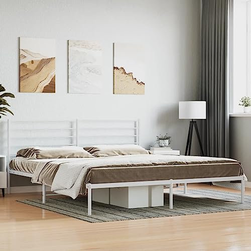 THOYTOUI Bettgestell, Tagesbett Polsterbett Betten Metallbett Geeignet für Mehrbettzimmer Schlafzimmer Wohnung Hotel mit Kopfteil Metall Weiß 183x213 cm