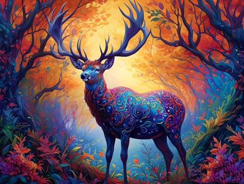 Bunte Hirsche-Malen nach Zahlen für Erwachsene, Knitterfreie Leinwand, DIY Digitales Ölgemälde-Set auf Leinwand mit Pinseln und Acrylpigment, Artwork für Heimdekoration, 50x60cm (Rahmenlos) R-37