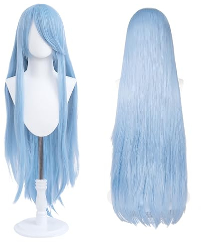 100 cm lång peruk, universell anime kostym cosplay peruk, perfekt för fest, dagligt bruk, festivaler och Halloween, idealisk för TV, film, anime spelkaraktär cosplay (Himmelblå)