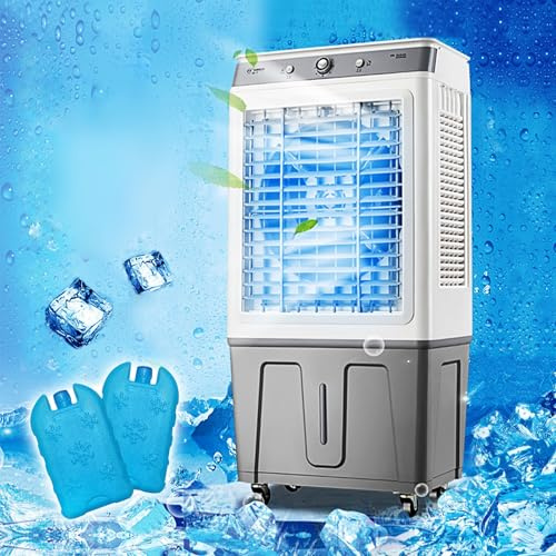Condizionatore Portatile, Condizionatore portatile senza tubo, 3 in 1 Raffreddatore Evaporativo 200 W, 3 Velocità, con Ruote, 2 impacchi di ghiaccio, for esterni, Interni, Garage