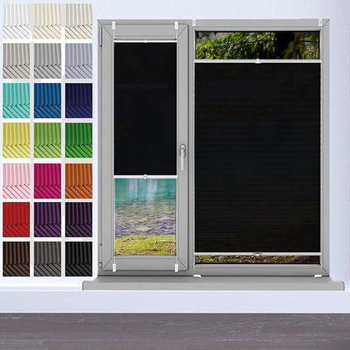 Faltrollo, Sichtschutz Plissee Klemmfix Rollos 20 x 35 cm, Nach Maß Qualität Ohne Bohren, Blickdichtes Falt-Rollo Plisseerollo, Jalousie Easyfix Faltrollo, für Fenster & Tür, Schwarz