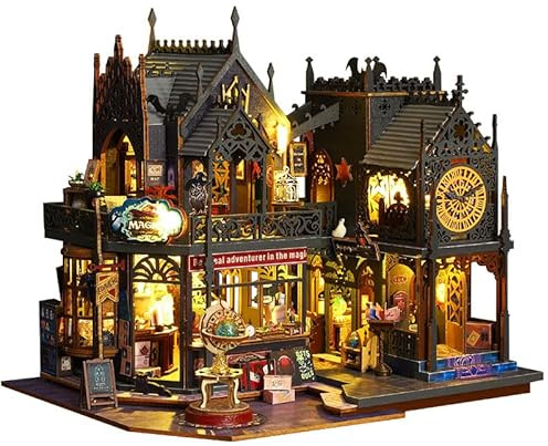 CRIOLPO Kit De Maison De PoupéE Miniature à Faire Soi-MêMe, Ensemble De Bricolage De Petite Maison en Bois pour Adultes, Petit Jouet Fait à La Main avec des Meubles DéTailléS - Holo Magic City