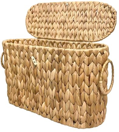 Coeusy Toilet Paper Basket with Lid,Wicker Basket for Bathroom Organizers and Storage,Holds Up to 6 Mega Rolls, Decorative Hand-Woven Rattan Bathroom Decor Accessories,Natural Water Hyacinth
