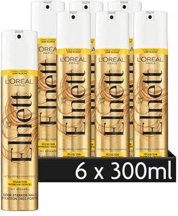 L'Oréal Paris Elnett Ultra-Feines Haarspray Pflege, Styling Spray mit Arganöl, Zum Stylen und Fixieren der Frisur, Sehr starker Halt, Ohne Silikone, 6 x 300ml