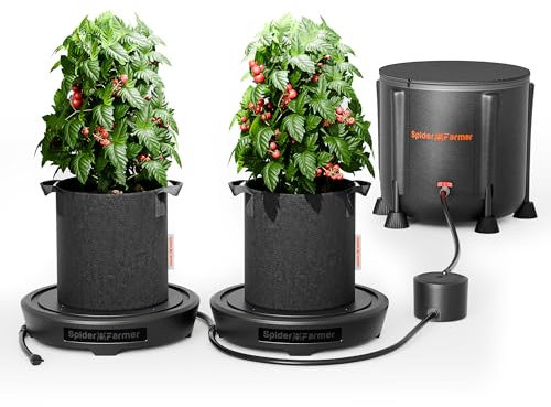 Spider Farmer Automatische Bewässerung Selbstbewässerungssystem 2er-Set, Bewässerungssystem mit 50L Wasserbehälter und Stoff-topfboden, Selbstbewässerung für Zimmerpflanzen und Indoor Growzelte