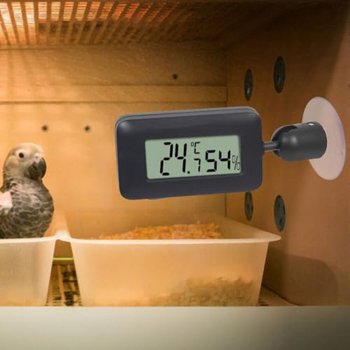 Mini thermomètre numérique pour reptile hygromètre rotatif avec ventouse lumineuse (noir)