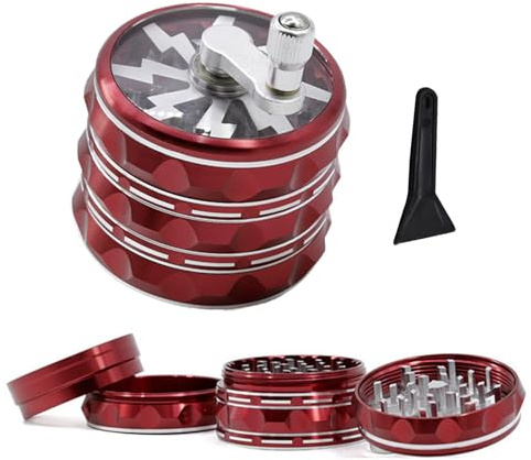 2.5 Spice Grinder, Aluminium Herb Grinder with Pollen Scraper and Transparent Lid, Practical Coffee Muller Hand Crank Tobacco Grinder
