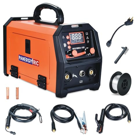 PANERGYRIC Soldador MIG de 160 A, 110 V/220 V de doble voltaje 3 en 1, soldador de núcleo de flujo, soldador sin gas, MIG/Lift TIG/Stick, pantalla digital LED grande, máquina de soldadura portátil