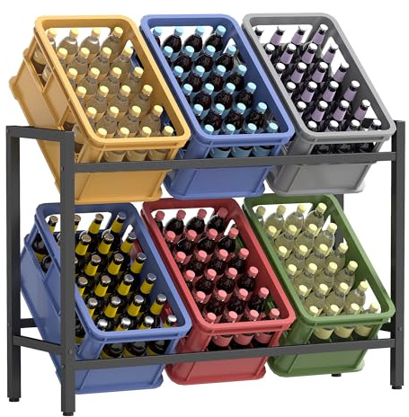 SONGMICS Getränkekistenregal, 2 Ebenen, für 6 Kisten, Aufbewahrungsregal, Jede Ebene bis 150 kg belastbar, Stahl, Getränkeregal, für Küche, Wohnzimmer, Garage, tintenschwarz BSC303B01
