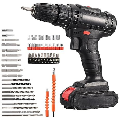 Mokylor - Destornillador inalámbrico, taladro de motor sin escobillas con baterías, mini destornillador inalámbrico de 12 V con taladro de percusión para bricolaje y cargador rápido 1 H (2 x 1300 mAh