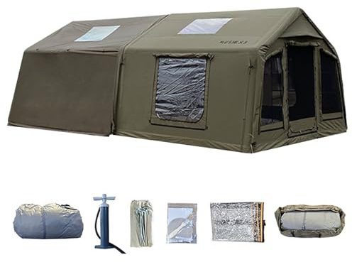 Sport Tent 4 Season Cotton Air Tents Inflatable Tent with Detachable Awning & TPU Door and Windows,8-10 Person Pop-Up Tent with Stove Jack Hole and Cable Hole