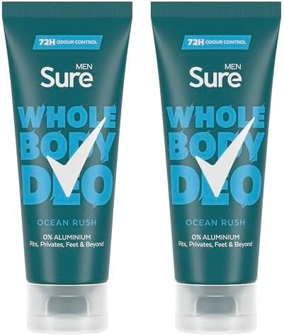 Sure Men Ocean Rush Whole Body Deodorant Men's Deodorant Cream with a herbal & woody fragrance for 72 hour odour control 75 ml (Pack of 2)