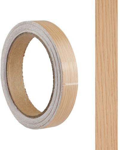 Tabanzhe 18mm Melamine Edging Tape 10M, Self-Adhesive Pre-Glued Oak Wood Veneer Trim, Furniture Edge Banding Strip for Worktop, Cabinet, Desk, Shelves, Panels Restoration DIY