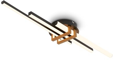 BRILONER - LED Deckenlampe mit warmweißem Licht, Eckprofile, LED Lampe, Deckenleuchte, Wohnzimmerlampe, Schlafzimmerlampe, Küchenlampe, Deckenbeleuchtung, Flurlampe, 78,5x16x7,5 cm, Schwarz-Holz
