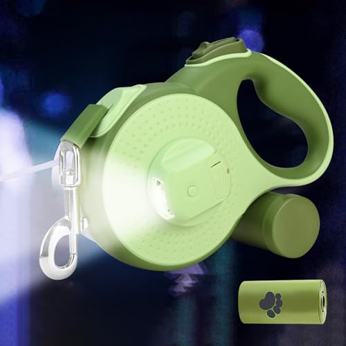 Hundkoppel 8 m – rullkoppel med LED-ljus och stänkfickhållare, knutfritt koppel stora hundar, snabbbromsknapp och halkfritt handtag, för hundar upp till 50 kg/110 pund, shopping, träning, resor