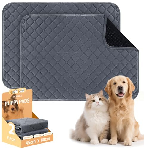 Welpenunterlagen Waschbar, 2 Stück 45x60cm Wiederverwendbare PIPI Matten Für Hunde, Super Saugfähig Haustier-Urinunterlage, Wasserdicht rutschfest Auslaufsicher Puppy Pads for Welpen, Meerschweinchen