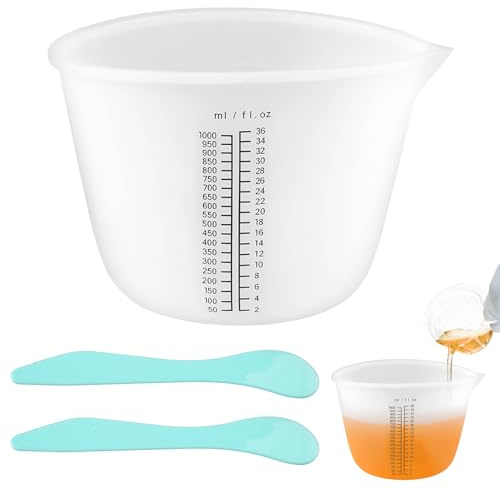 Grand Gobelet Doseur en Silicone, 1000 ml avec Bâtonnet Mélangeur | Verre Doseur Silicone avec Échelle, Réutilisable, pour Moules, Bricolage, Arts et Travaux Manuels, la Fabrication de Bijoux