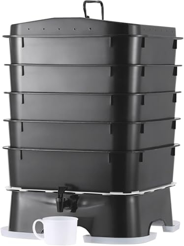 The Original Vermihut ® Plus 5 – Tray Worm Composter -Black,Sustainable Design for Both Indoor & Outdoor, Worm Compost Bin for Vermicomposting Starter, Recycling Food Wastes