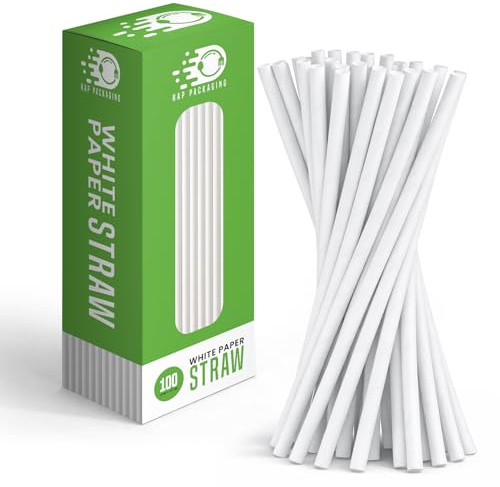 200pcs Disposable Paper Drinking Straws, White (10mm x 200mm) Biodegradable Eco‑Friendly Kraft Straws for Smoothies, Milkshakes, Cocktails & Parties Disposable Compostable Paper Straws.