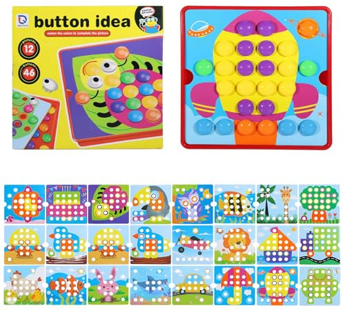 Mosaik Steckspiel für Kinder ab 2 Jahre, Lernspielzeug Steckmosaik mit 24 Farbigen Vorlagen & 46 Steckern, Feinmotorik Spielzeug Pädagogisches Spiel für Jungen & Mädchen, Geschenk für Kleinkinder