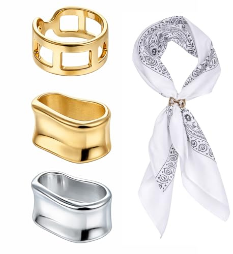 3 PCS Metal Scarf Rings for Women, Silver Gold Metal Scarfs Ring Shirt Ties Clips Buckle Clothes Corner Knotted Button Elegant Scarf Buckles Holders Minimalist Brooches Shawl Clip Accessories
