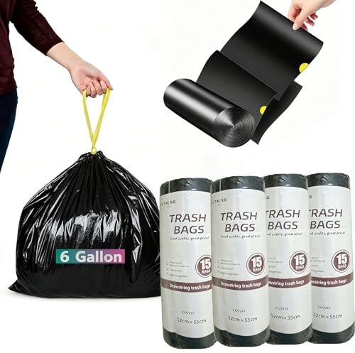 Sacchi Immondizia 22 L Nero con Maniglie Extra Spesso e Senza Strappi Adatto per Cucine, Bagni, Bidoni della Spazzatura di Medie Dimensioni (52cm x 55cm) 60 Sacchi (6 Galloni)