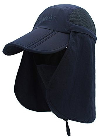 Unisex safari-keps med extra långt nackskydd, anti-UV vikbar basebollkeps för camping utomhus för huvudomkrets 50–54 56–60, För huvudomkrets 56–60 cm – marinblå, 56-60